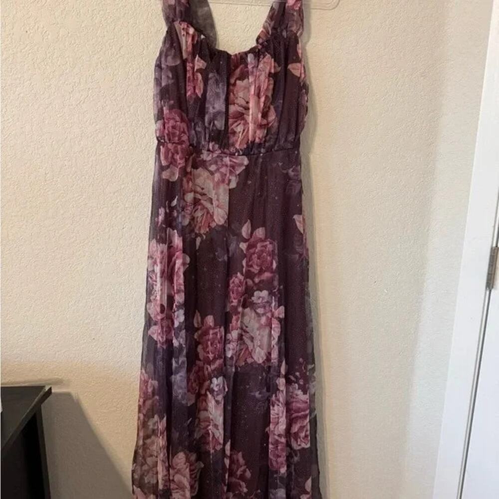 Candie’s Women’s Florsal Purple Maxi Dress  Size MP – Shimmer Formal Evening Gow